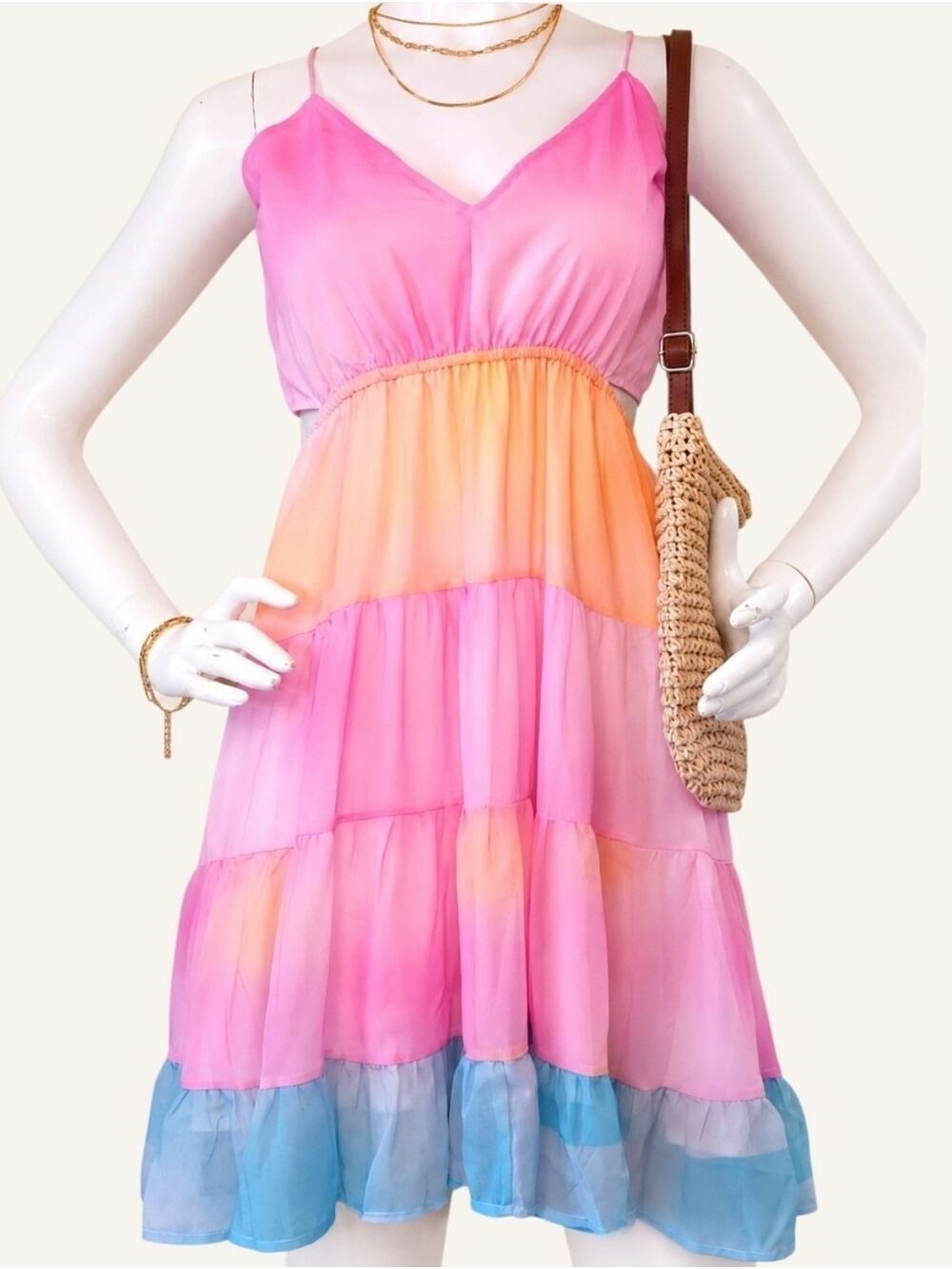 White Birch Pink Colorblock Sundress Medium Coastal Vacation NWOT